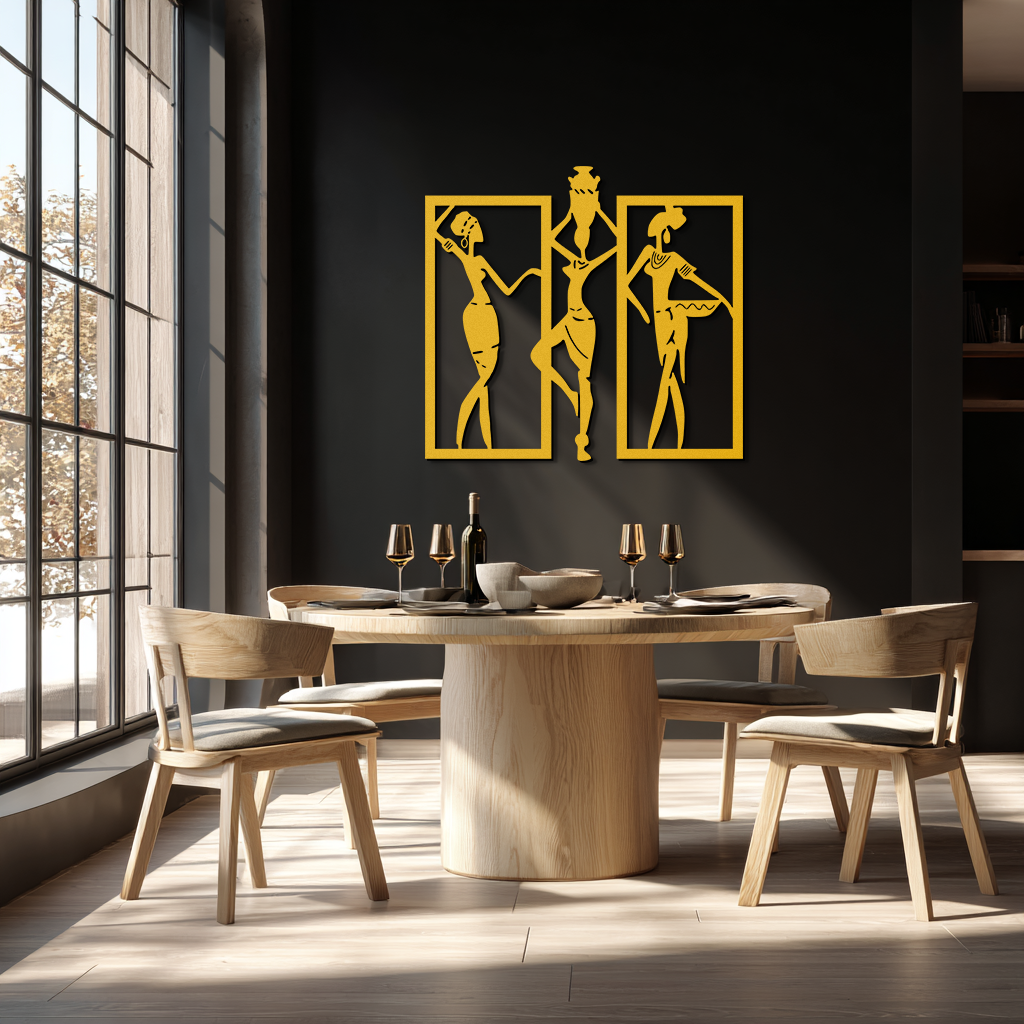 African Women Metal Wall Art - Elegant Tribal Wall Decor- KAF163