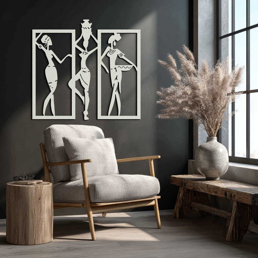 African Women Metal Wall Art - Elegant Tribal Wall Decor- KAF163