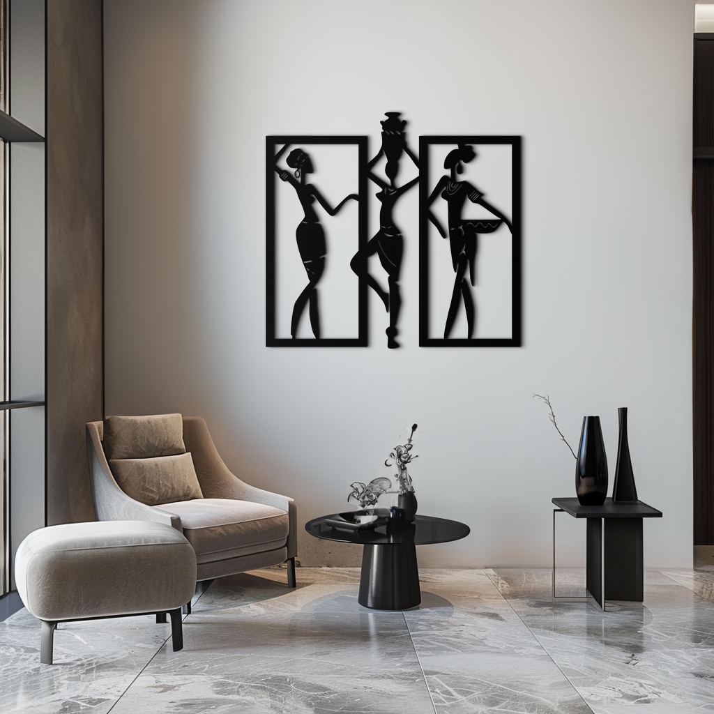 African Women Metal Wall Art - Elegant Tribal Wall Decor- KAF163
