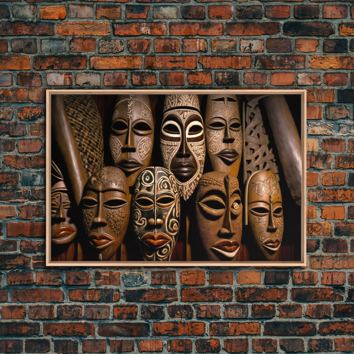 African Traditional Masks Framed Canvas Wall Art | Canvas Print Decor for Home &amp; Office Decoration I Ready To Hang Canvas Print