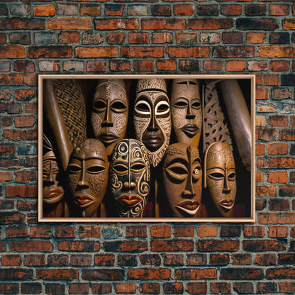 African Traditional Masks Framed Canvas Wall Art | Canvas Print Decor for Home &amp; Office Decoration I Ready To Hang Canvas Print