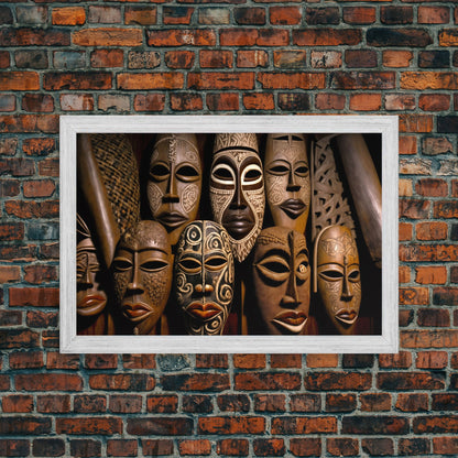 African Traditional Masks Framed Canvas Wall Art | Canvas Print Decor for Home &amp; Office Decoration I Ready To Hang Canvas Print