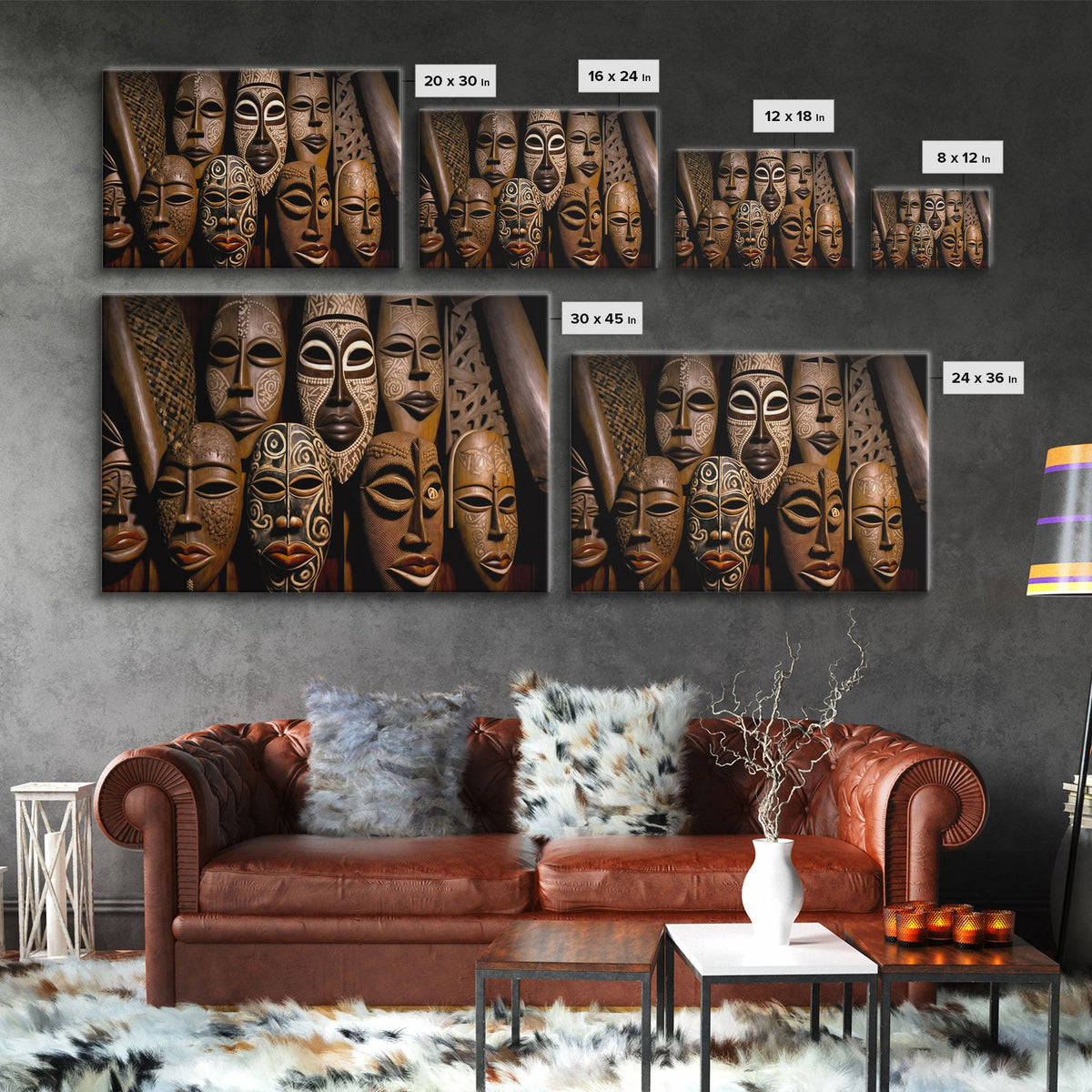 African Traditional Masks Framed Canvas Wall Art | Canvas Print Decor for Home &amp; Office Decoration I Ready To Hang Canvas Print