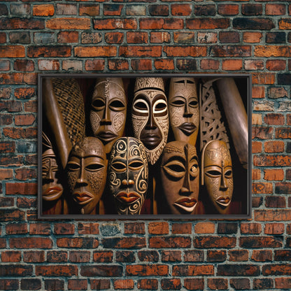African Traditional Masks Framed Canvas Wall Art | Canvas Print Decor for Home &amp; Office Decoration I Ready To Hang Canvas Print