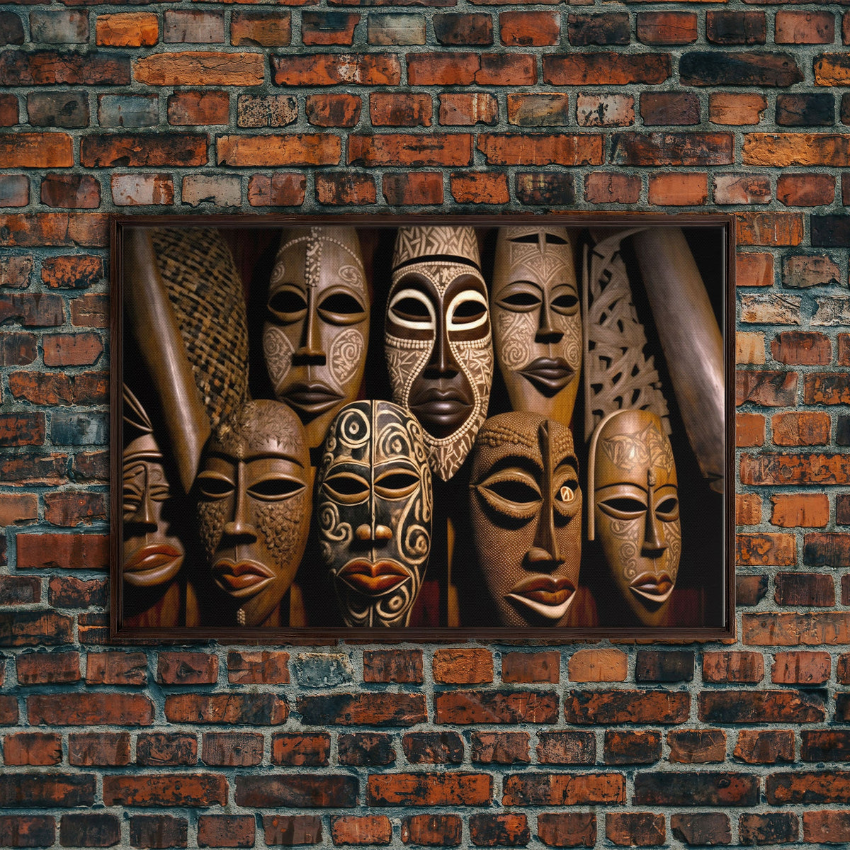African Traditional Masks Framed Canvas Wall Art | Canvas Print Decor for Home &amp; Office Decoration I Ready To Hang Canvas Print