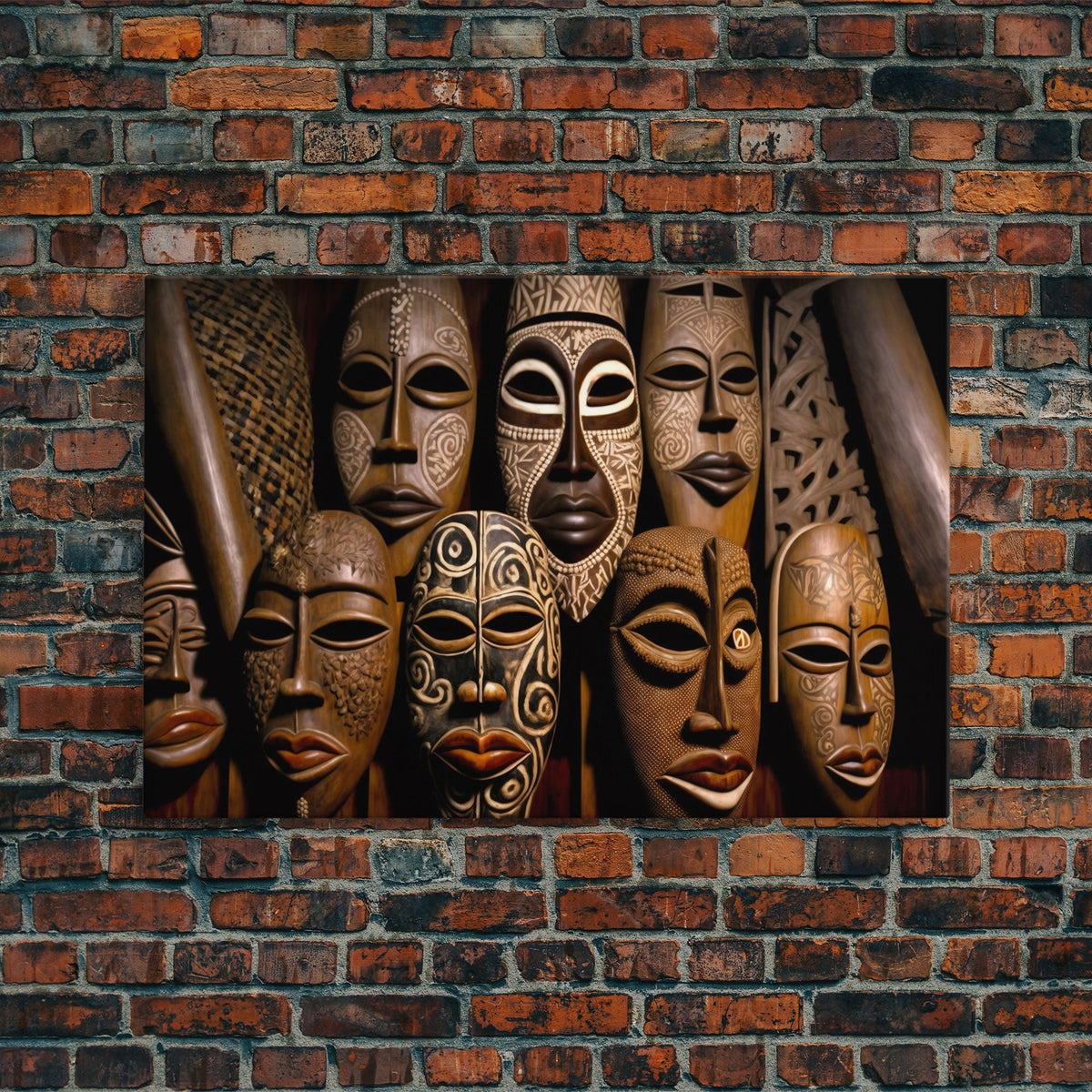 African Traditional Masks Framed Canvas Wall Art | Canvas Print Decor for Home &amp; Office Decoration I Ready To Hang Canvas Print