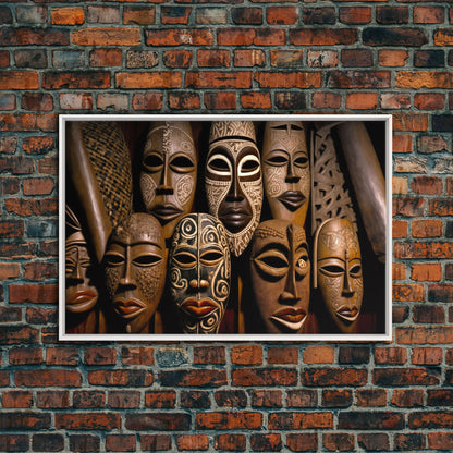 African Traditional Masks Framed Canvas Wall Art | Canvas Print Decor for Home &amp; Office Decoration I Ready To Hang Canvas Print