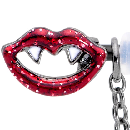 14G 5/8 Black Vampire Kiss Chain Dangle Barbell Nipple Ring Set