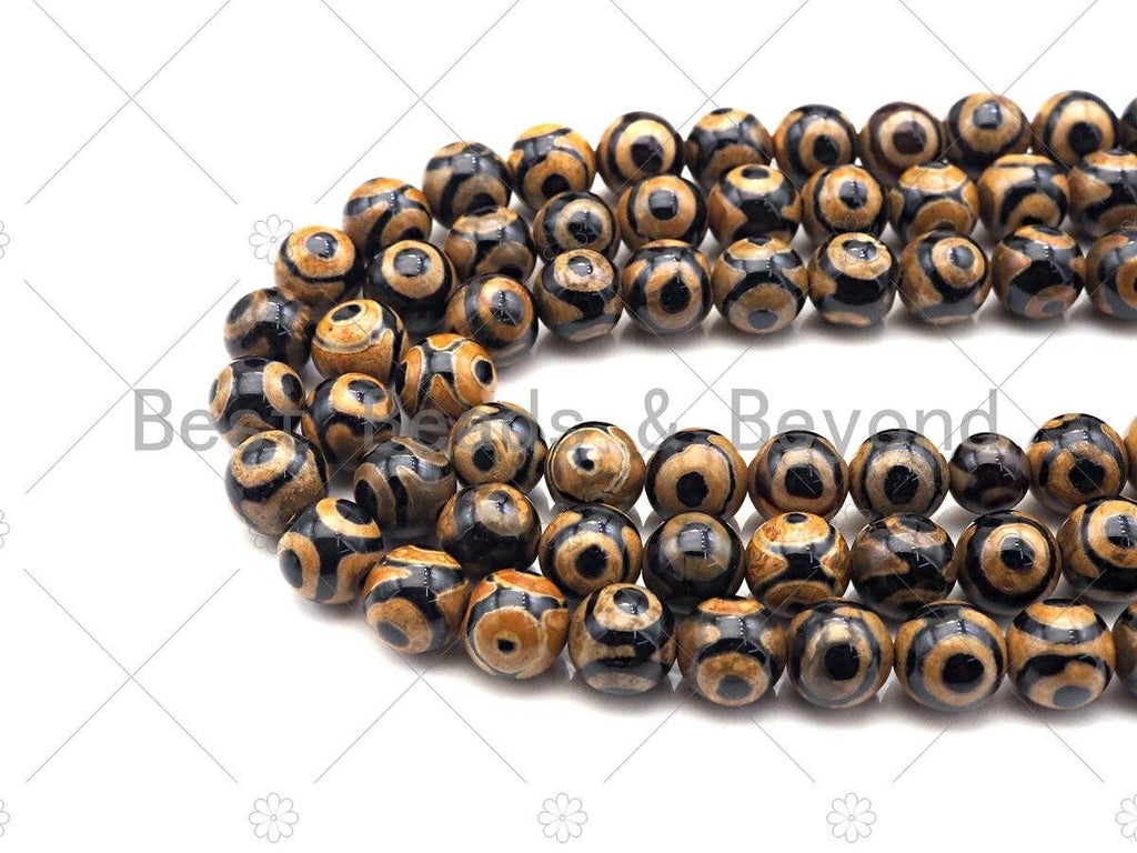 Natural Tibetan Light Orange Agate with Eye Beads, Dzi Eye Agate Beads, 6mm/8mm/10mm Tibetan Round Smooth Agate,15.5" Full Strand, Sku#U1046