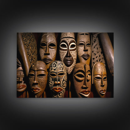 African Traditional Masks Framed Canvas Wall Art | Canvas Print Decor for Home &amp; Office Decoration I Ready To Hang Canvas Print