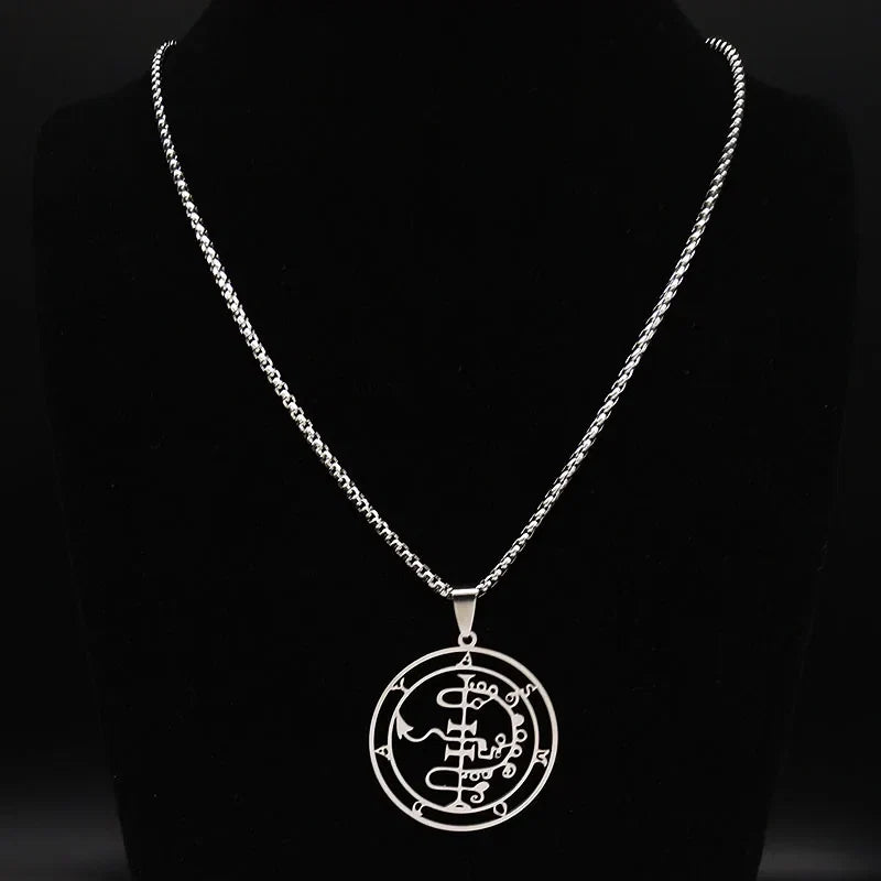 Sigeal Sigil De Lucifer Stainless Steel Satan Necklace | Asmoday Key Baphomet Pendant Jewelry
