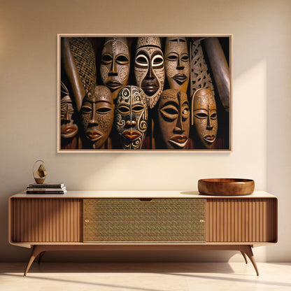 African Traditional Masks Framed Canvas Wall Art | Canvas Print Decor for Home &amp; Office Decoration I Ready To Hang Canvas Print