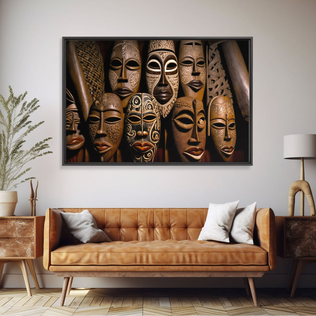 African Traditional Masks Framed Canvas Wall Art | Canvas Print Decor for Home &amp; Office Decoration I Ready To Hang Canvas Print