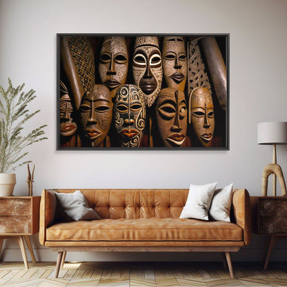 African Traditional Masks Framed Canvas Wall Art | Canvas Print Decor for Home &amp; Office Decoration I Ready To Hang Canvas Print