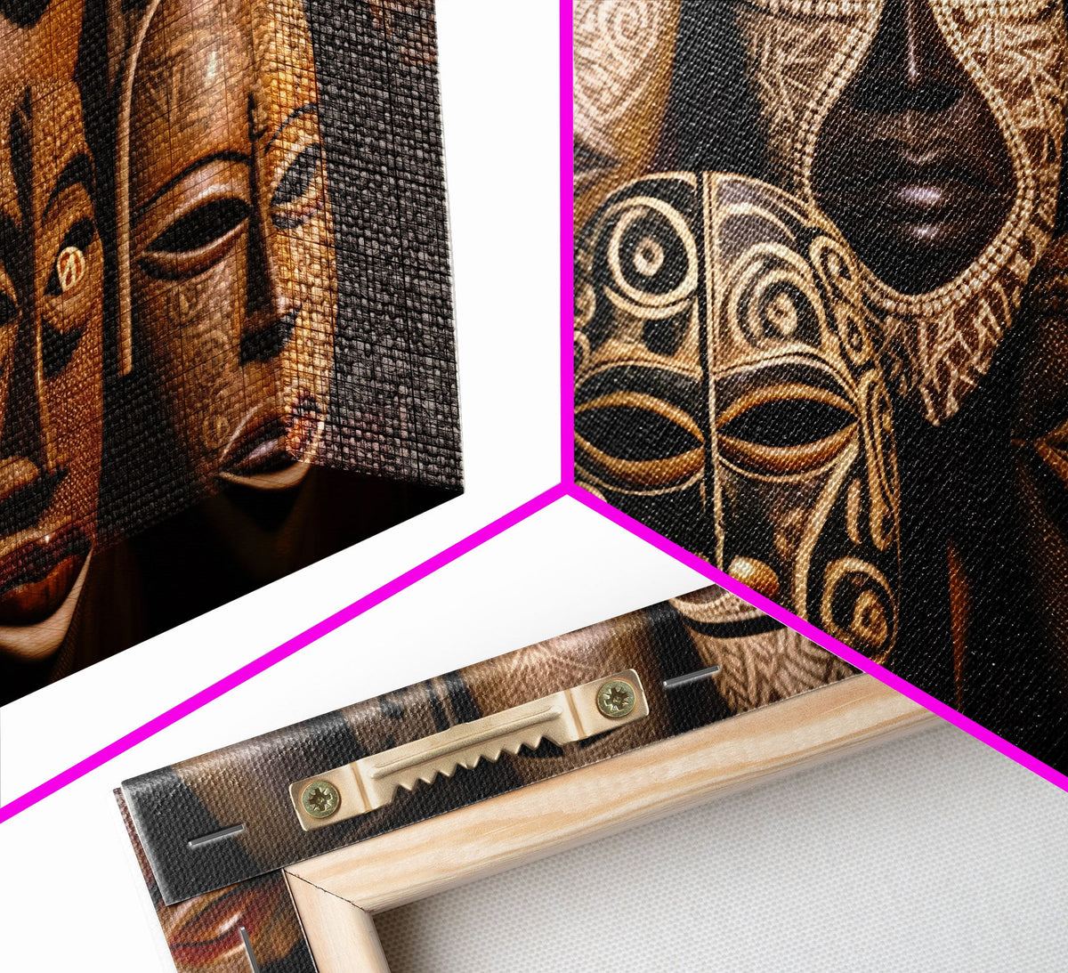 African Traditional Masks Framed Canvas Wall Art | Canvas Print Decor for Home &amp; Office Decoration I Ready To Hang Canvas Print