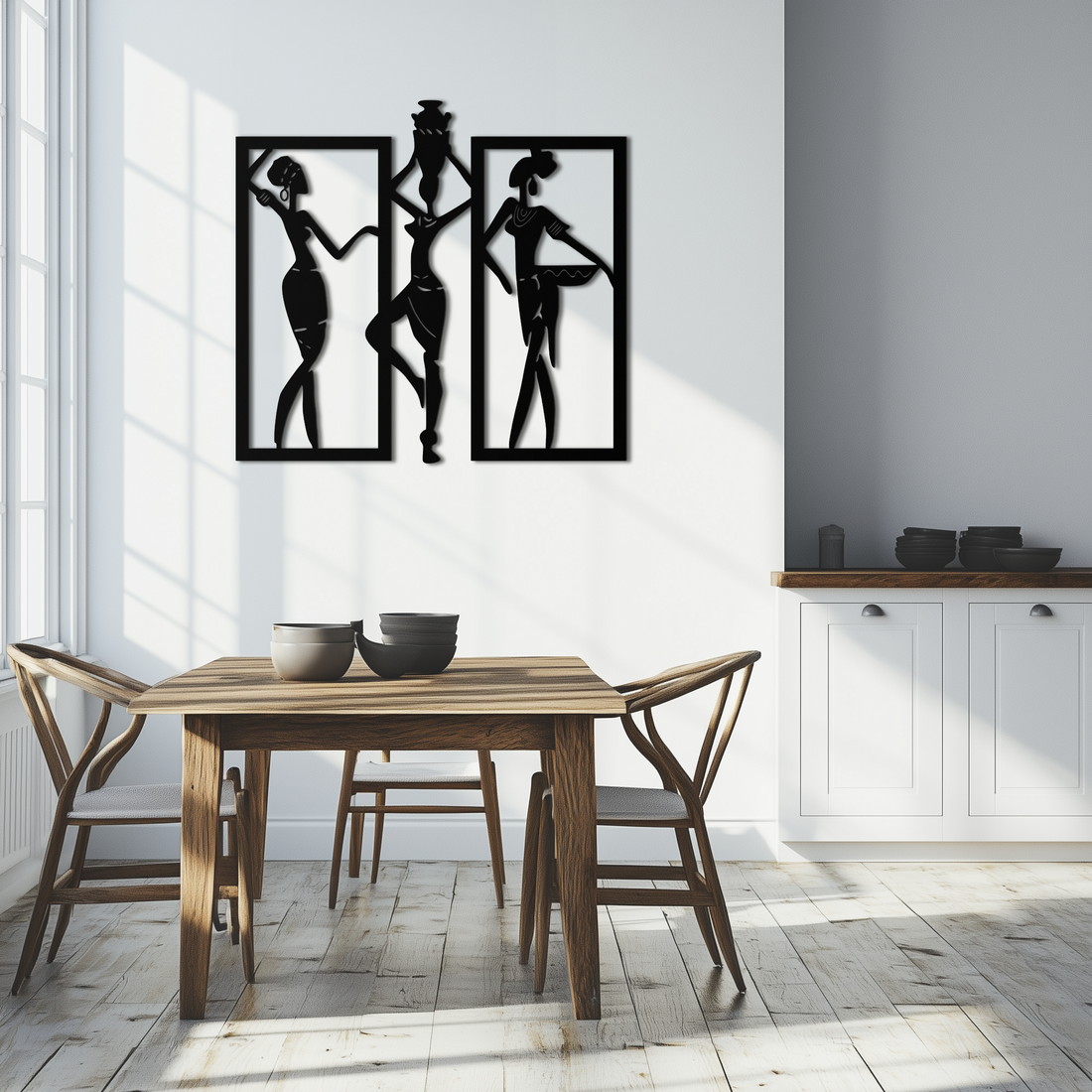 African Women Metal Wall Art - Elegant Tribal Wall Decor- KAF163