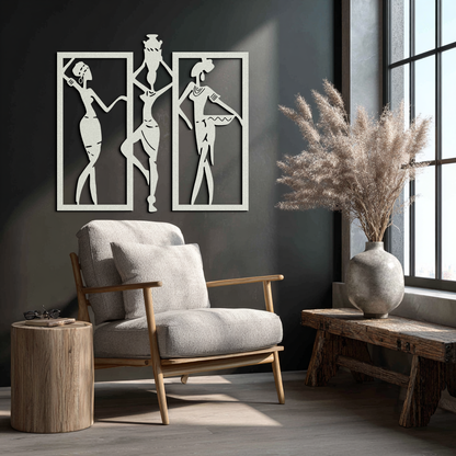 African Women Metal Wall Art - Elegant Tribal Wall Decor- KAF163