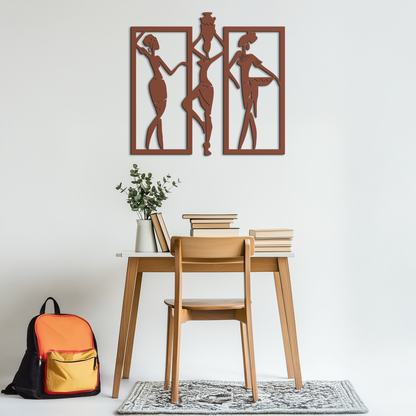 African Women Metal Wall Art - Elegant Tribal Wall Decor- KAF163