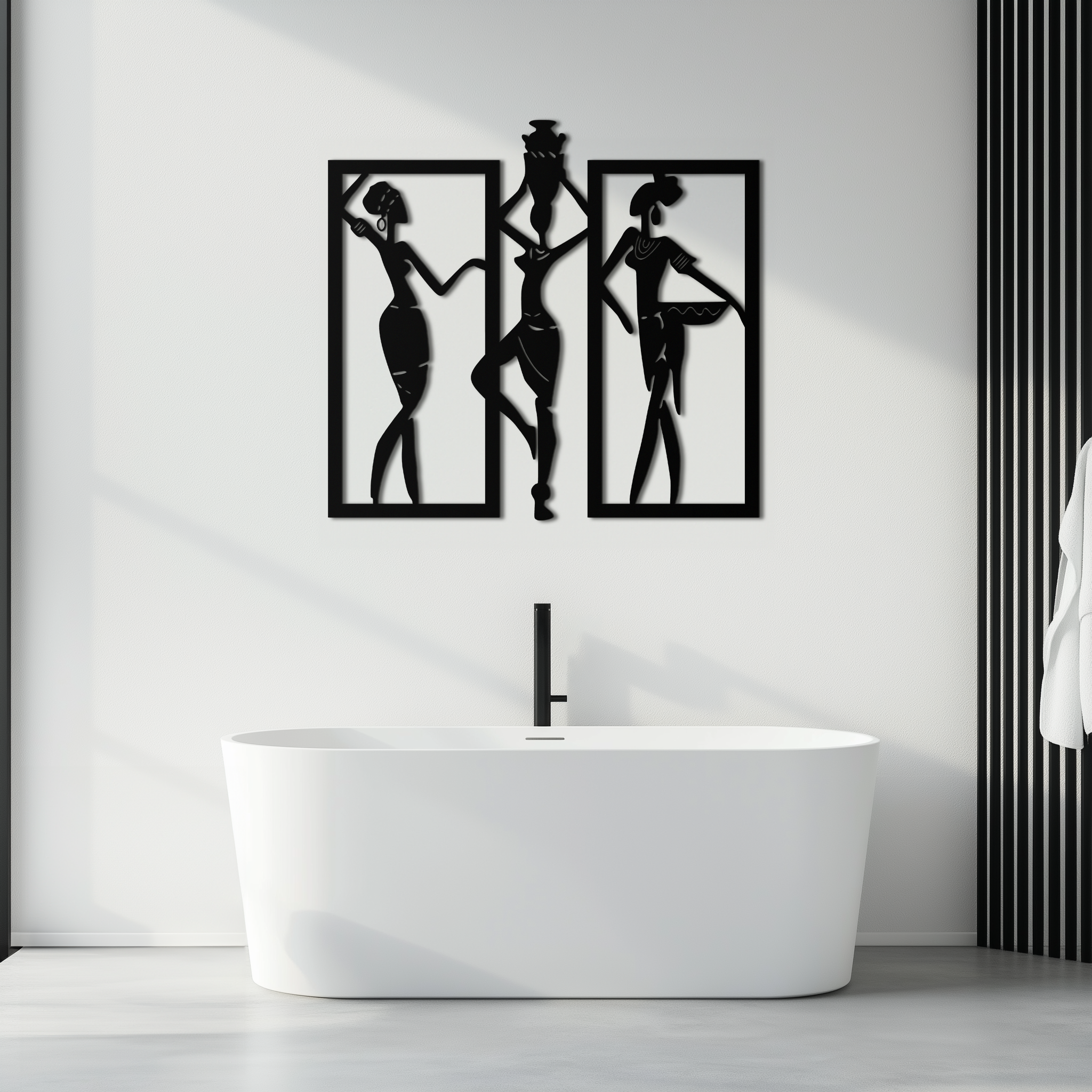 African Women Metal Wall Art - Elegant Tribal Wall Decor- KAF163
