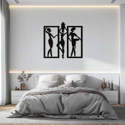 African Women Metal Wall Art - Elegant Tribal Wall Decor- KAF163