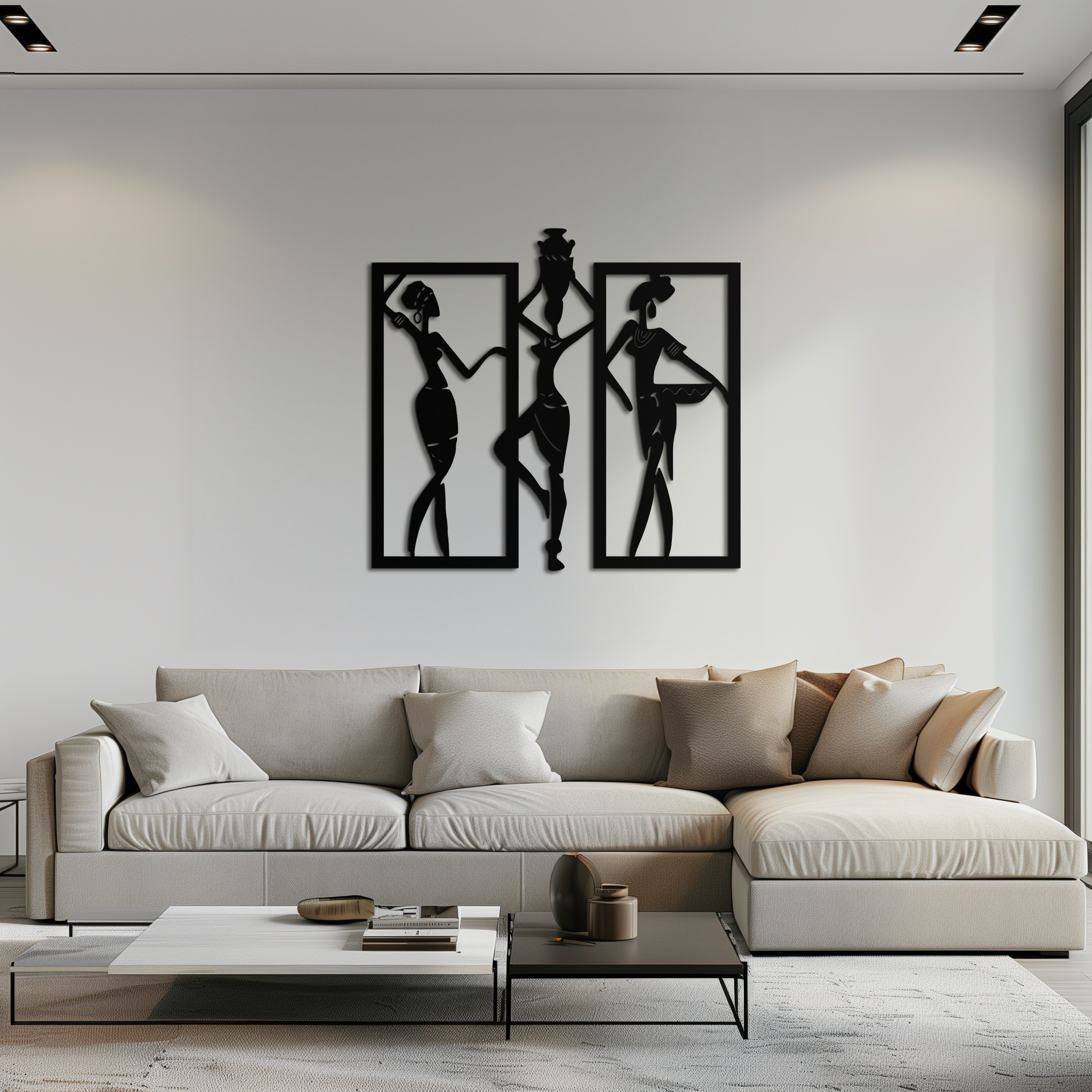 African Women Metal Wall Art - Elegant Tribal Wall Decor- KAF163