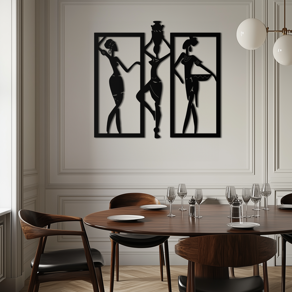 African Women Metal Wall Art - Elegant Tribal Wall Decor- KAF163
