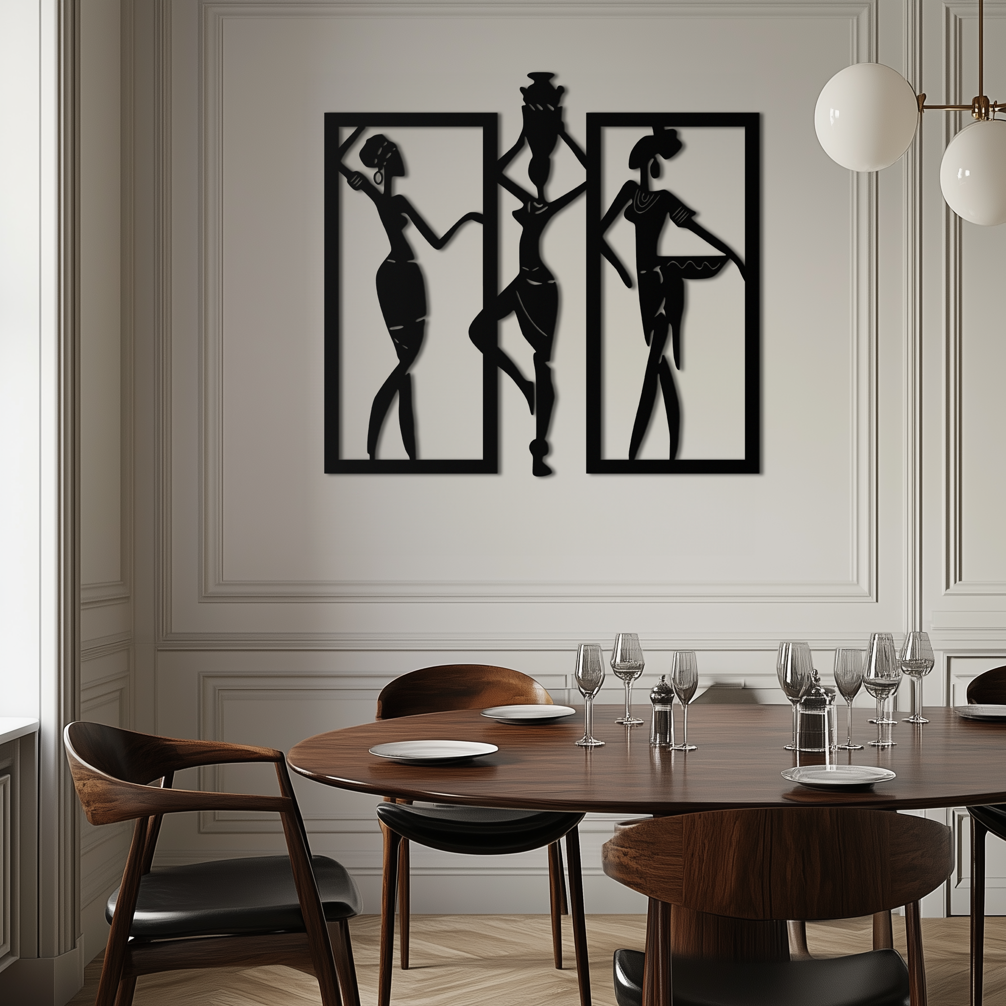 African Women Metal Wall Art - Elegant Tribal Wall Decor- KAF163
