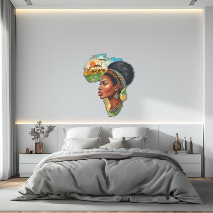 African Woman in Map Metal Wall Art – Cultural UV Printed Decor-KAFUVM012