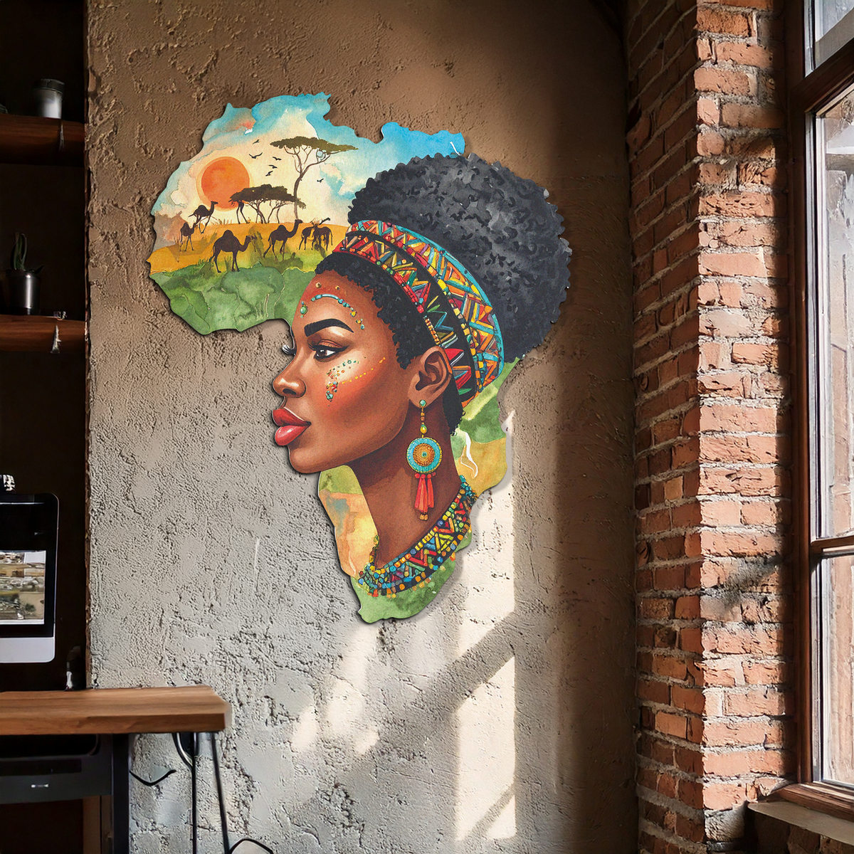 African Woman in Map Metal Wall Art – Cultural UV Printed Decor-KAFUVM012