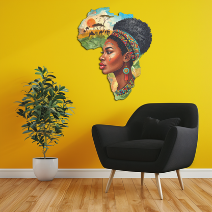 African Woman in Map Metal Wall Art – Cultural UV Printed Decor-KAFUVM012