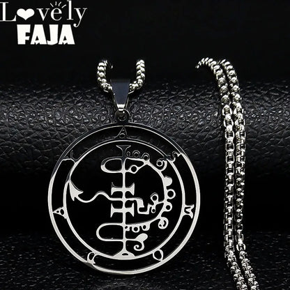 Sigeal Sigil De Lucifer Stainless Steel Satan Necklace | Asmoday Key Baphomet Pendant Jewelry