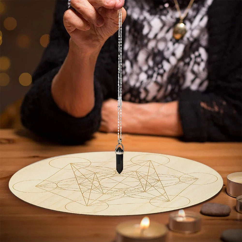 15cm Crystal Lattice Ouija Board | Laser Engraved Metatron Sacred Geometric Wooden Plate for Wiccan Altar Rituals