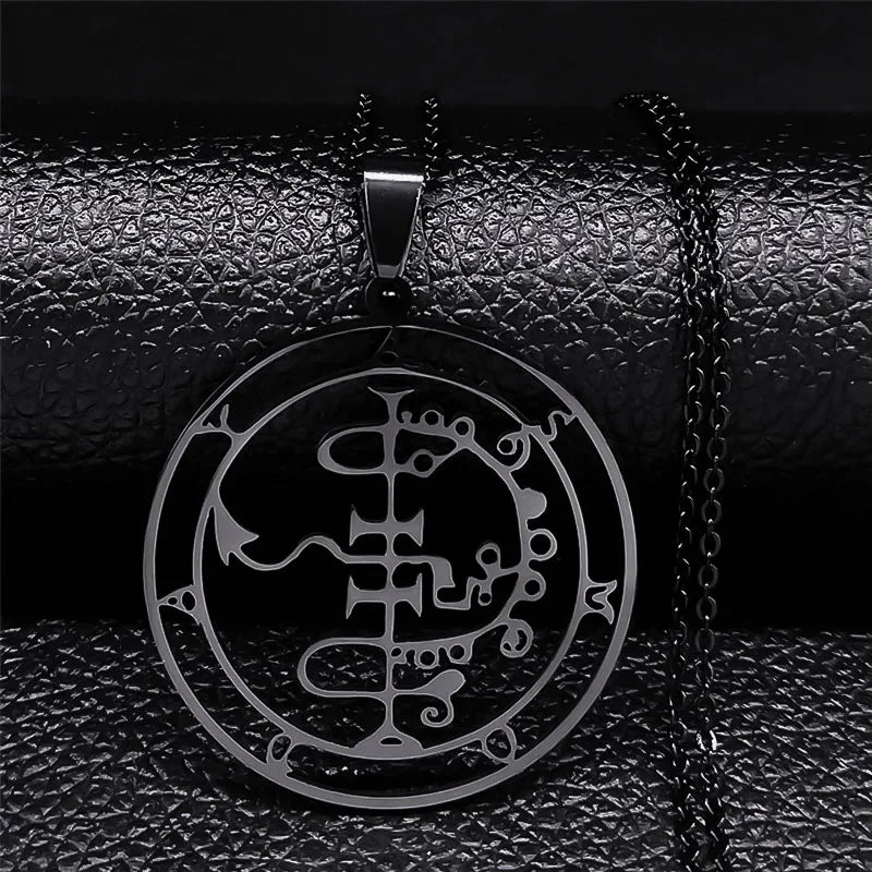 Sigeal Sigil De Lucifer Stainless Steel Satan Necklace | Asmoday Key Baphomet Pendant Jewelry