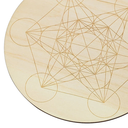 15cm Crystal Lattice Ouija Board | Laser Engraved Metatron Sacred Geometric Wooden Plate for Wiccan Altar Rituals