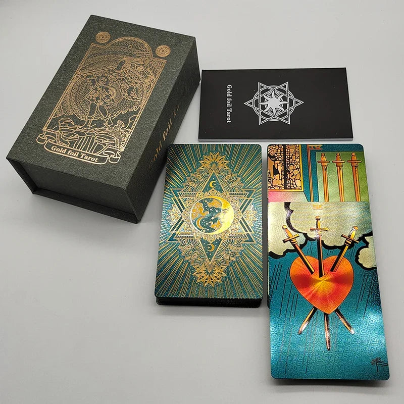New Gold Tarot Cards Beautiful Waterproof Deck Mystery Board Game Colorful Divination Oracle With Gift Box