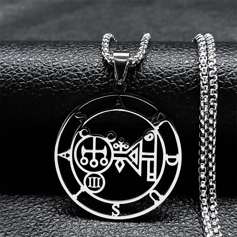 Sigeal Sigil De Lucifer Stainless Steel Satan Necklace | Asmoday Key Baphomet Pendant Jewelry