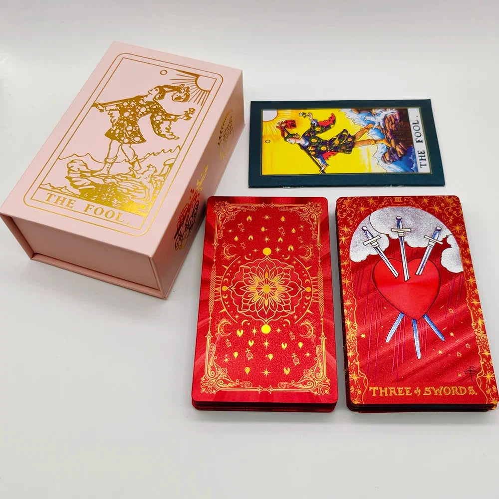 New Gold Tarot Cards Beautiful Waterproof Deck Mystery Board Game Colorful Divination Oracle With Gift Box