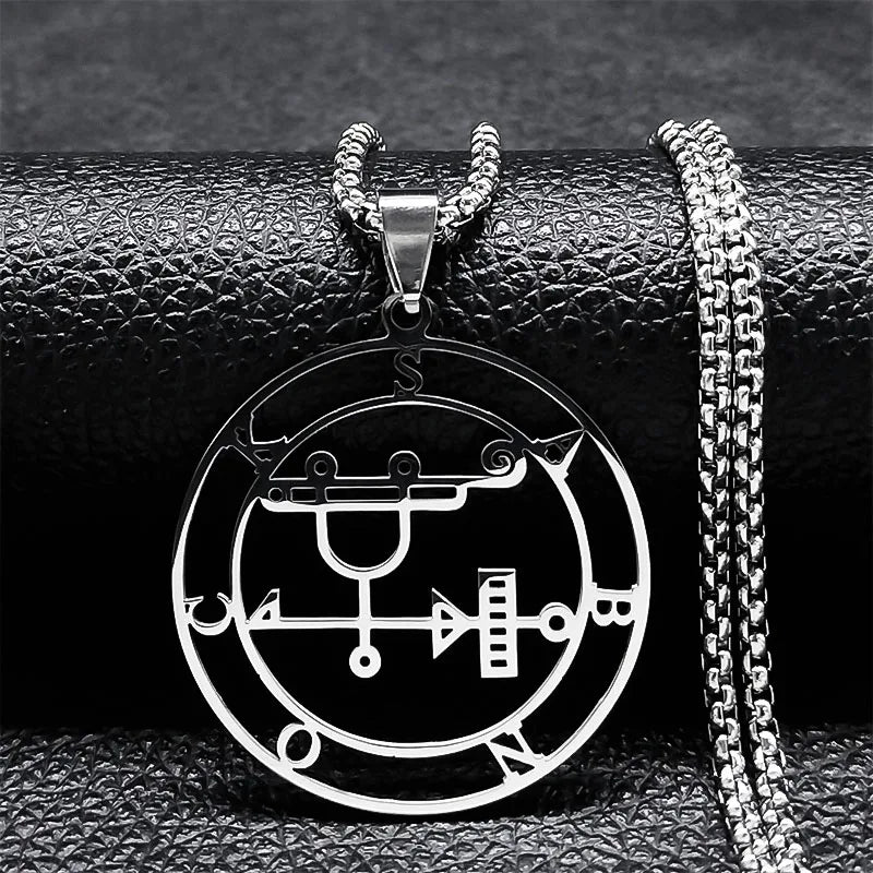 Sigeal Sigil De Lucifer Stainless Steel Satan Necklace | Asmoday Key Baphomet Pendant Jewelry