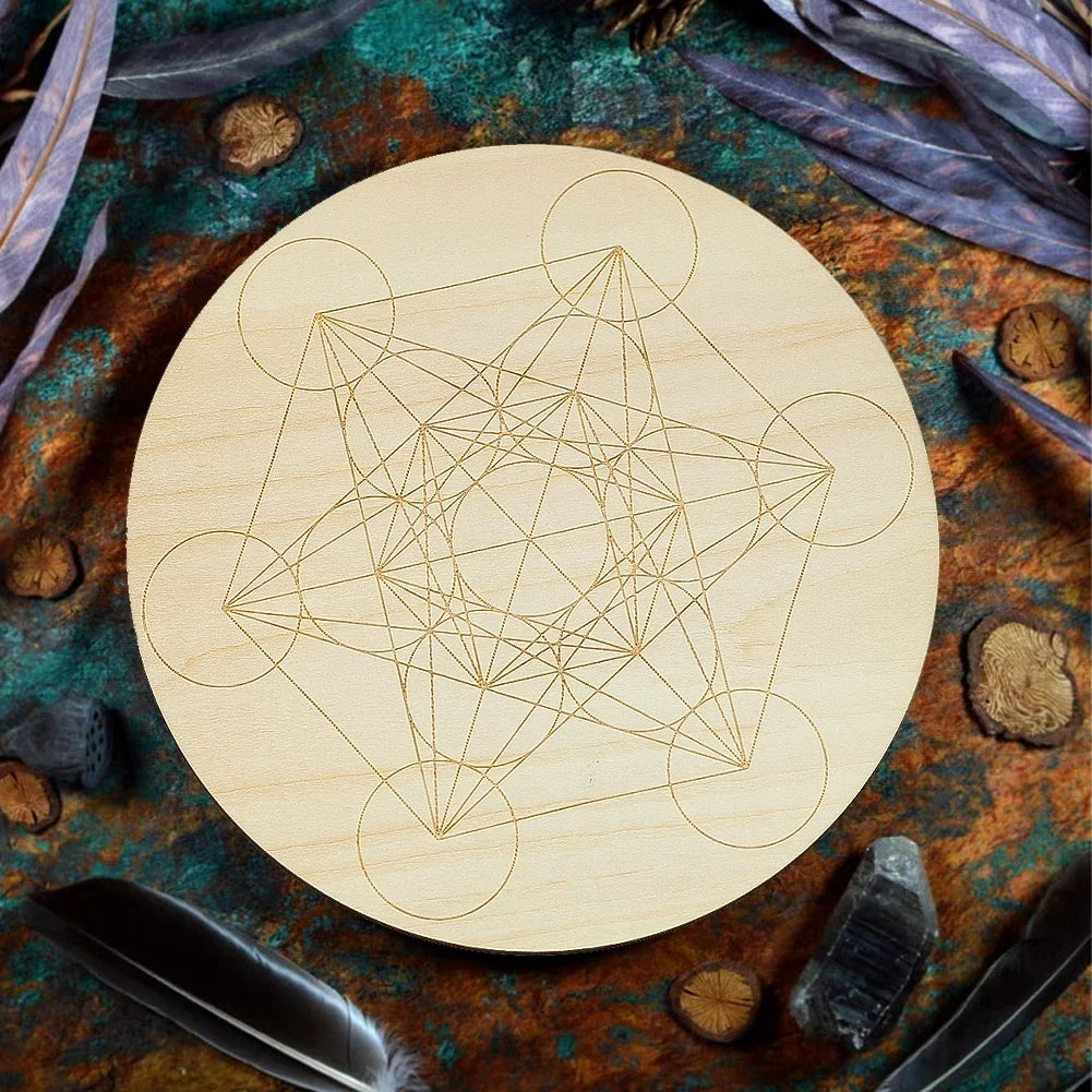 15cm Crystal Lattice Ouija Board | Laser Engraved Metatron Sacred Geometric Wooden Plate for Wiccan Altar Rituals