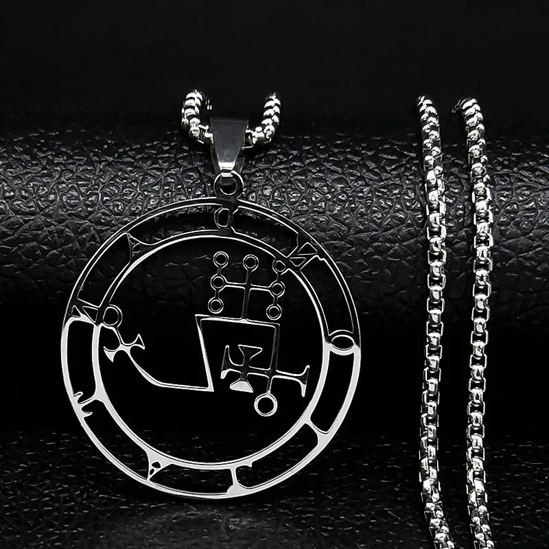 Sigeal Sigil De Lucifer Stainless Steel Satan Necklace | Asmoday Key Baphomet Pendant Jewelry