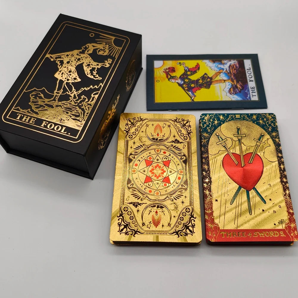 New Gold Tarot Cards Beautiful Waterproof Deck Mystery Board Game Colorful Divination Oracle With Gift Box