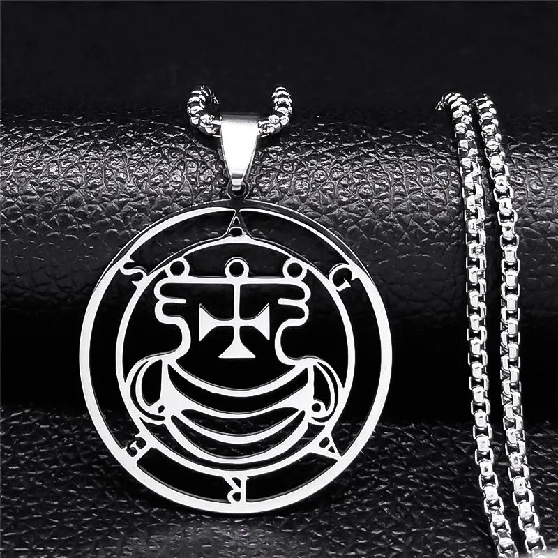 Sigeal Sigil De Lucifer Stainless Steel Satan Necklace | Asmoday Key Baphomet Pendant Jewelry