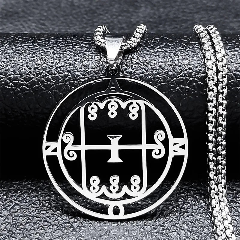 Sigeal Sigil De Lucifer Stainless Steel Satan Necklace | Asmoday Key Baphomet Pendant Jewelry