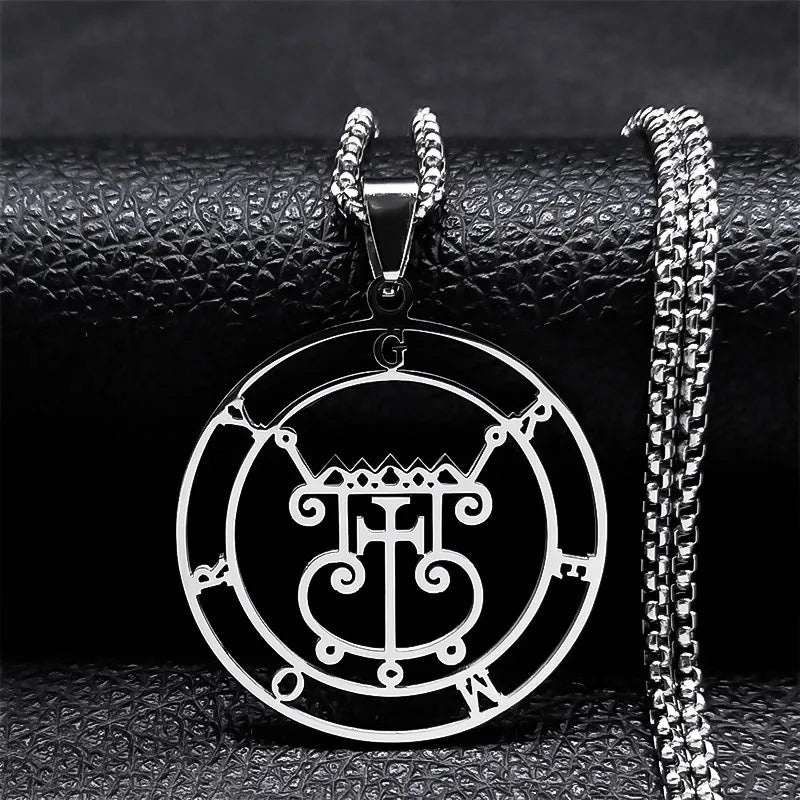 Sigeal Sigil De Lucifer Stainless Steel Satan Necklace | Asmoday Key Baphomet Pendant Jewelry