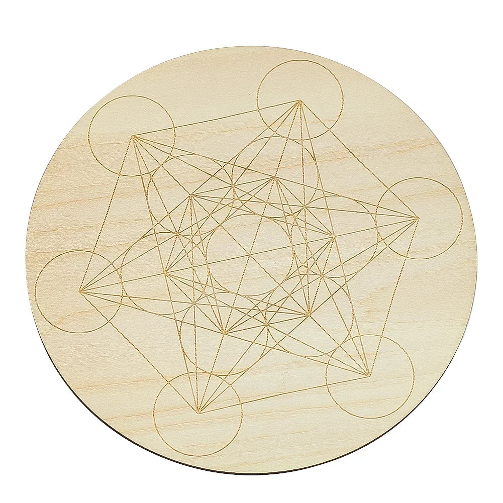15cm Crystal Lattice Ouija Board | Laser Engraved Metatron Sacred Geometric Wooden Plate for Wiccan Altar Rituals