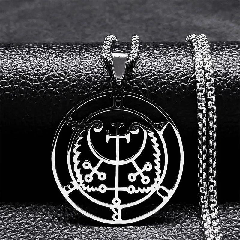 Sigeal Sigil De Lucifer Stainless Steel Satan Necklace | Asmoday Key Baphomet Pendant Jewelry
