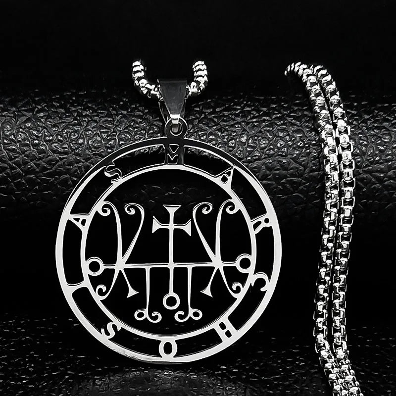 Sigeal Sigil De Lucifer Stainless Steel Satan Necklace | Asmoday Key Baphomet Pendant Jewelry