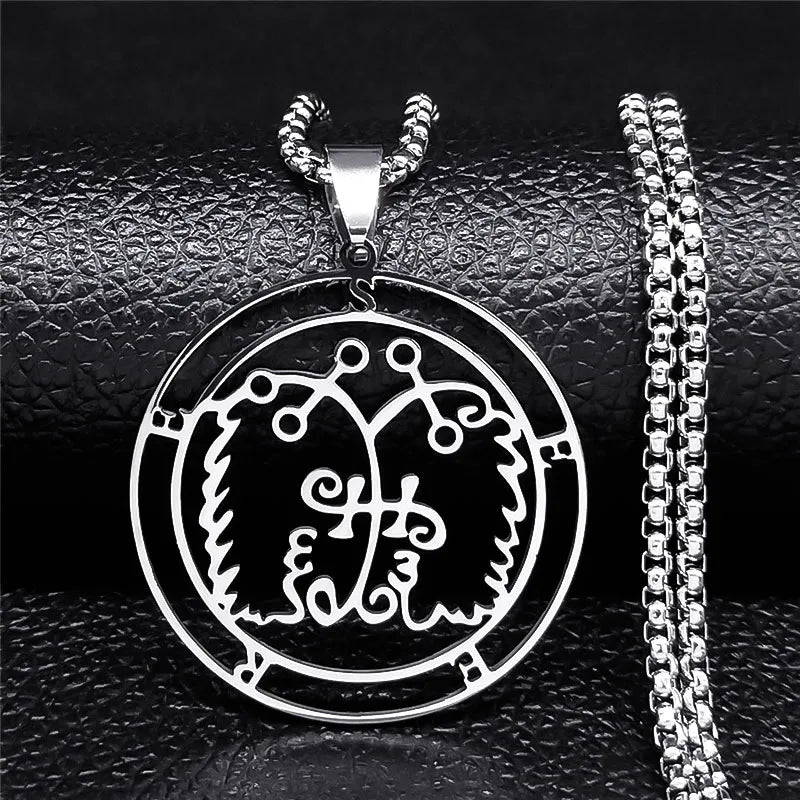Sigeal Sigil De Lucifer Stainless Steel Satan Necklace | Asmoday Key Baphomet Pendant Jewelry