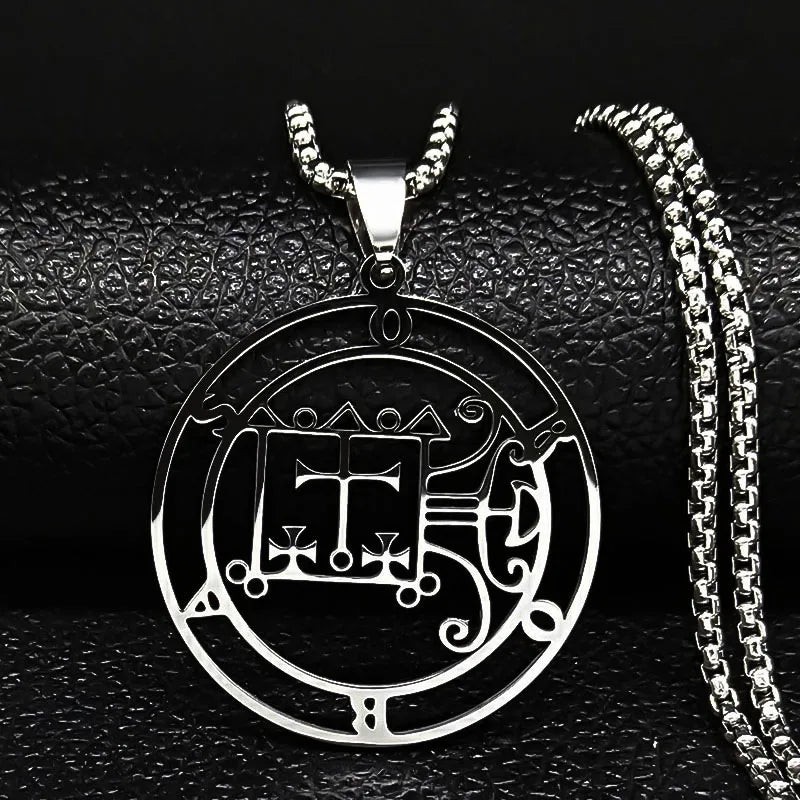 Sigeal Sigil De Lucifer Stainless Steel Satan Necklace | Asmoday Key Baphomet Pendant Jewelry