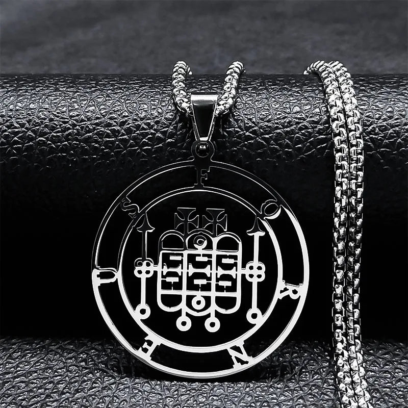 Sigeal Sigil De Lucifer Stainless Steel Satan Necklace | Asmoday Key Baphomet Pendant Jewelry
